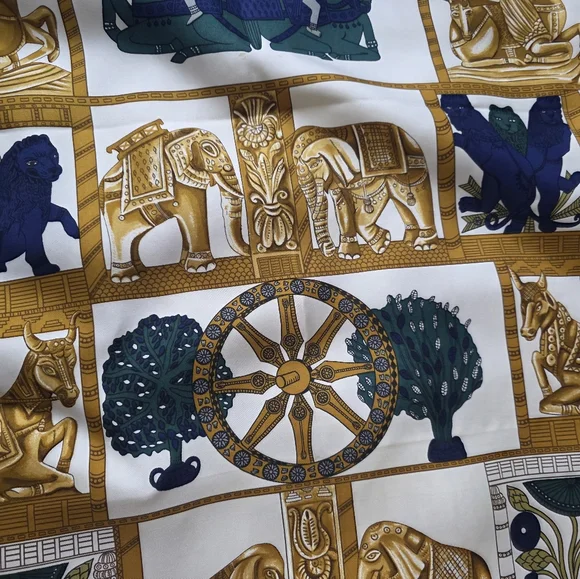 Hermes Paris  Torana Elegant Silk Scarf with Elephant and Gold Design - Picture 9 of 14